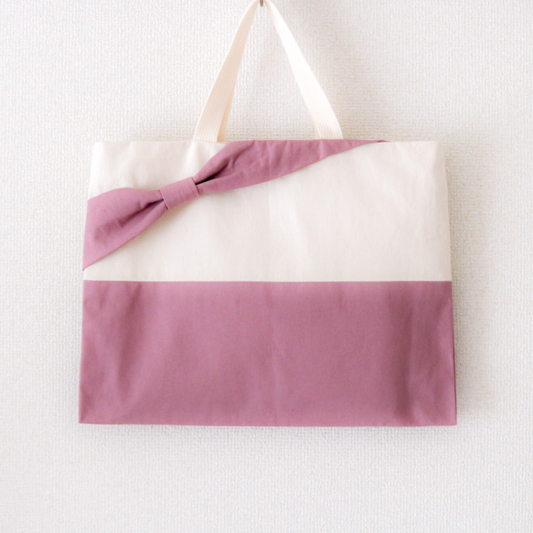 【浜松帆布】ローズピンクのリボンレッスンバッグ 1枚目の画像
