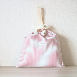 【名入れ刺繍可】ピンクストライプランドリーバッグ［L /LLサイズ］ 2枚目の画像