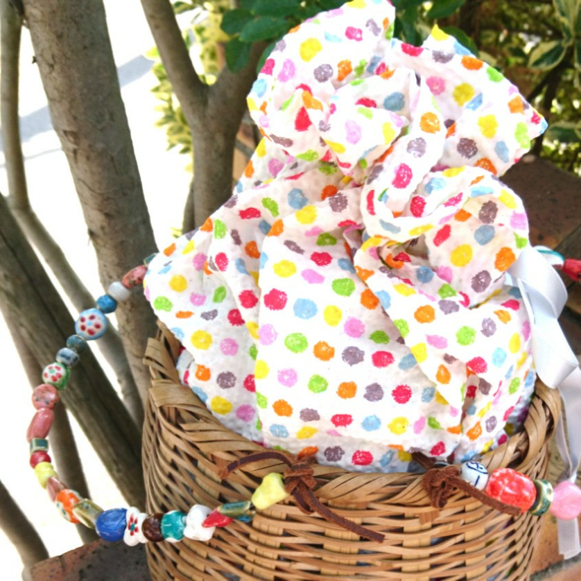 夏ヴィンテージ陶器ビーズのかごバック