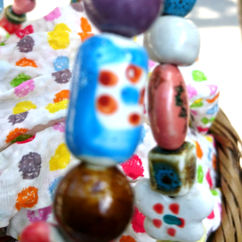 夏ヴィンテージ陶器ビーズのかごバック