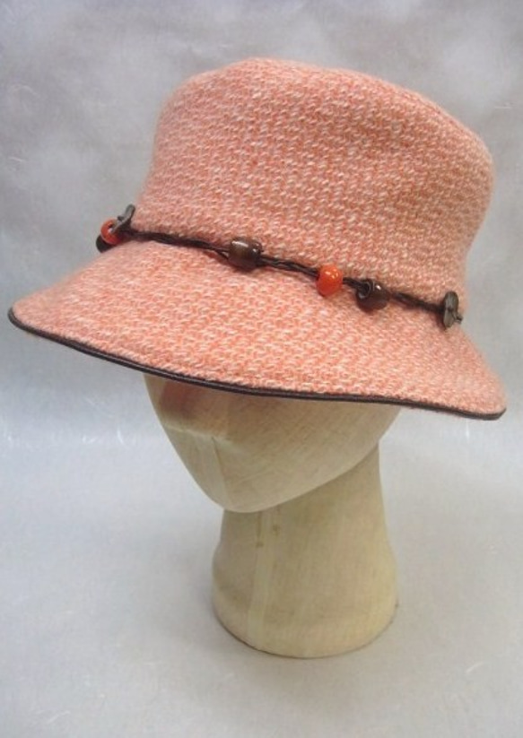 サーモンピンク・ウールの帽子 2枚目の画像