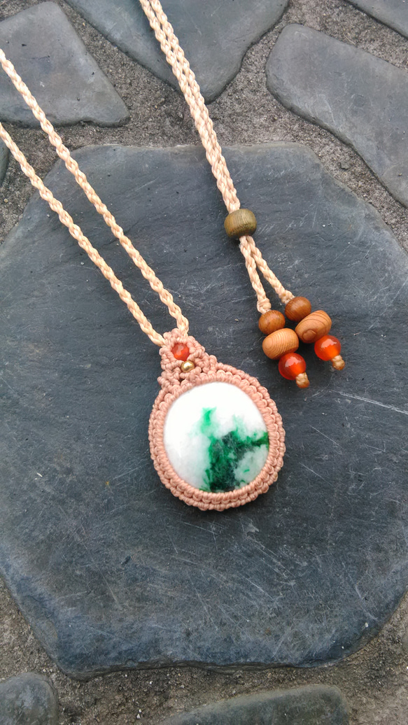 ミャンマー産】本翡翠の天然石マクラメペンダント[PEN-705] ネックレス