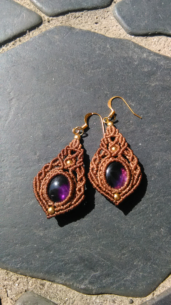 アメジストのマクラメピアス[P-129] ピアス（フック・チェーン