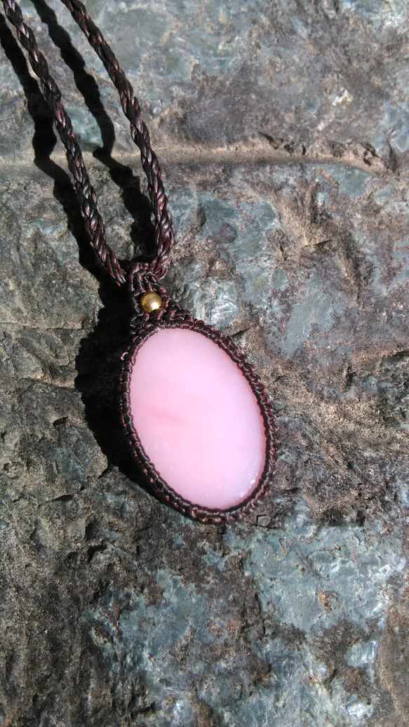 粉紅色蛋白石天然石質花邊吊墜[PEN-333] 第2張的照片