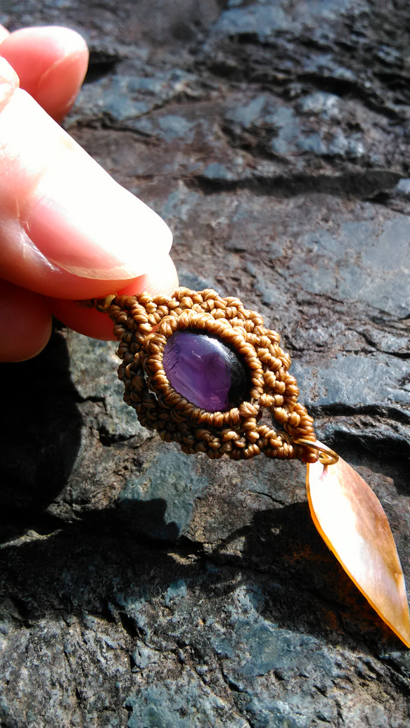 紫水晶和貝殼狀天然水晶花邊耳環（零件可以更改） 第2張的照片
