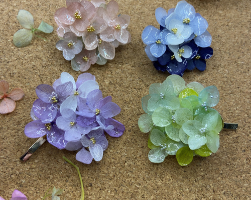 色とりどり プリザーブドフラワー紫陽花のポニーフック 紫陽花ヘア