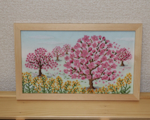 【完成品】桜と菜の花　クロスステッチ 1_c4fc19c60ee4bba71a932f80c2f5