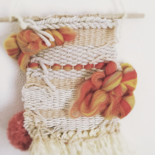 WOVEN WALL HANGING-B&W-013 ウィービングタペストリー ウール 麻紐