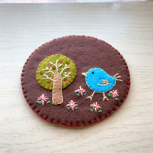 フェルト刺繍・青い鳥さんコースター（北欧風） コースター ヨコーク