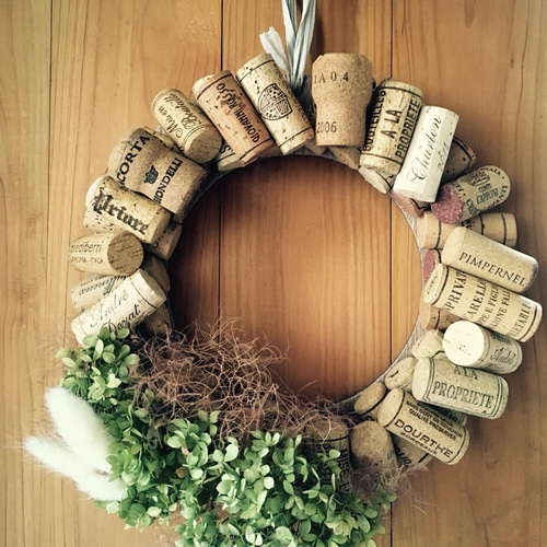 秋 ワインコルクのリース フランス・イタリアの高級ワインコルク使用  