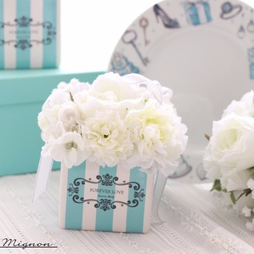 【豪華!!1点限り】ティファニーブルーのリボンアーティフィシャルフラワーアレンジ 豪華!!1点限り】ティファニーブルーのリボンアーティフィシャル