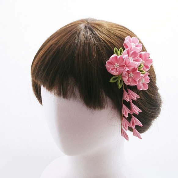 つまみ細工髪飾り　絹桜かんざしクリップ　桜ピンク　　七五三　卒業式 6枚目の画像