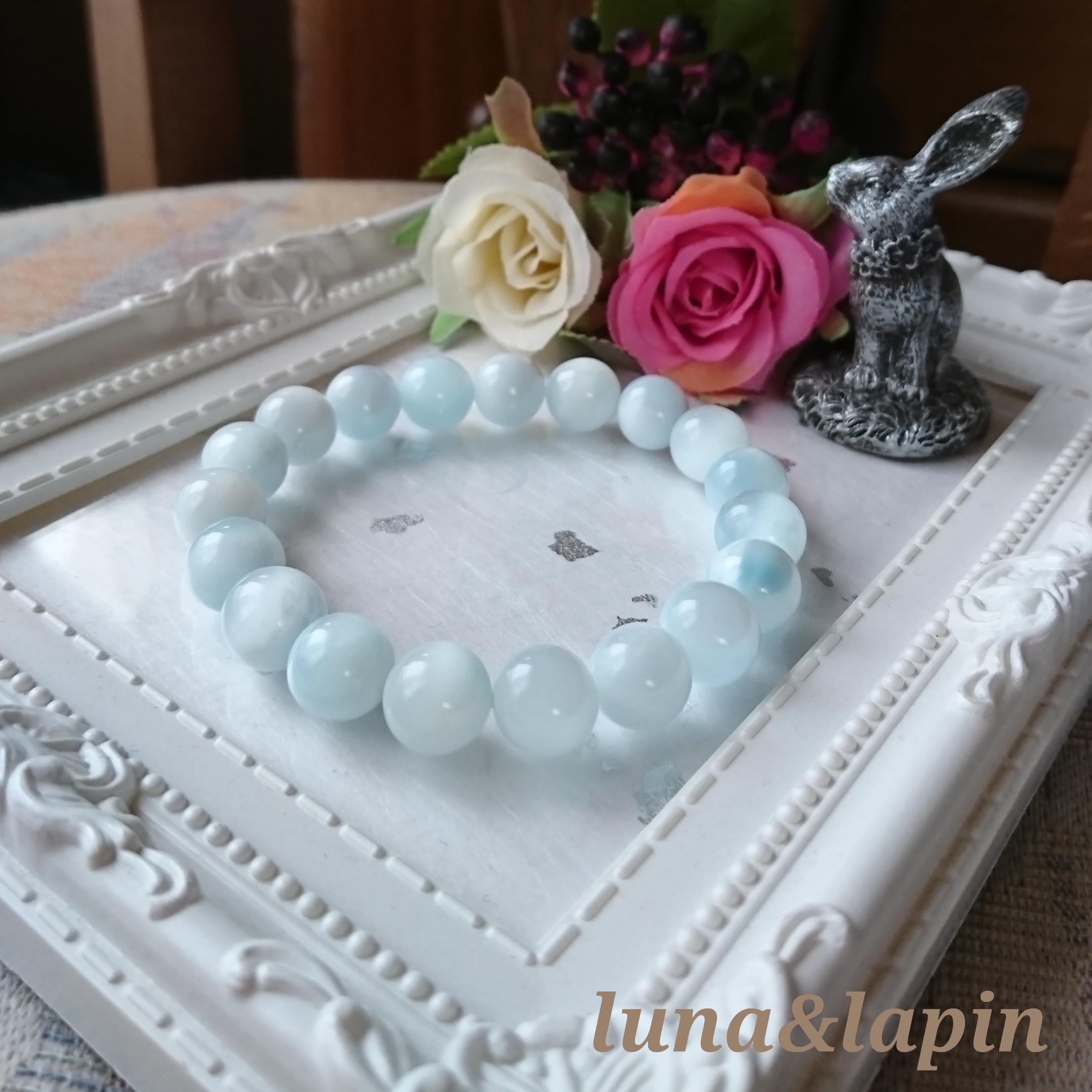 癒しのアイスラリマーブレスレット10ミリ ブレスレット luna&lapin