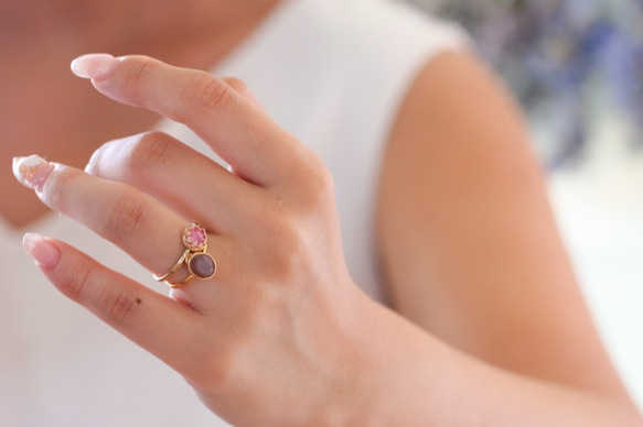 [九月的誕生石]粉紅藍寶石滿月戒指 第3張的照片