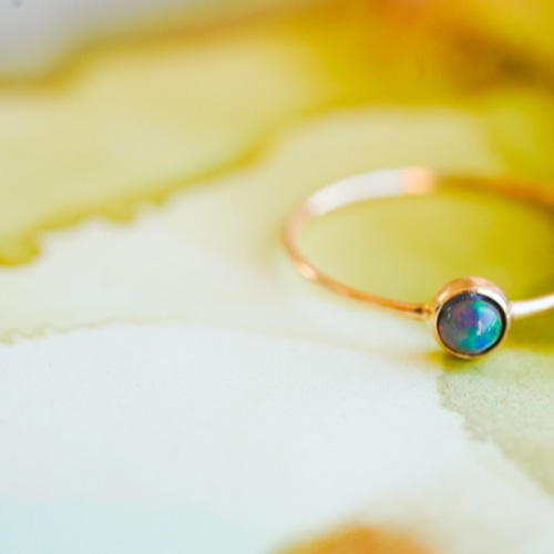 10月誕生石】ブラックオパール 10Kサークル3リング 指輪・リング  