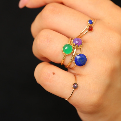 10月誕生石】ブラックオパール 10Kサークル3リング 指輪・リング  