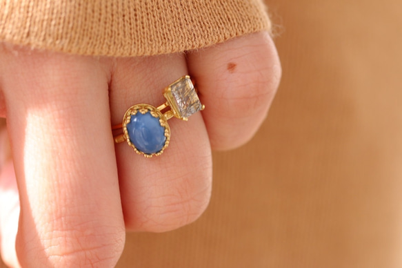 [十月誕生石]藍色蛋白石橢圓形戒指 第3張的照片