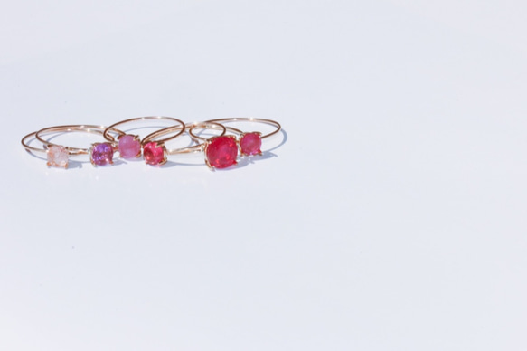 [十月誕生石]粉紅碧璽10K圓形4枚戒指 第5張的照片