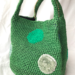 モコさま専用  いつも持ちたいグリーンに水色水玉のバッグ 3枚目の画像