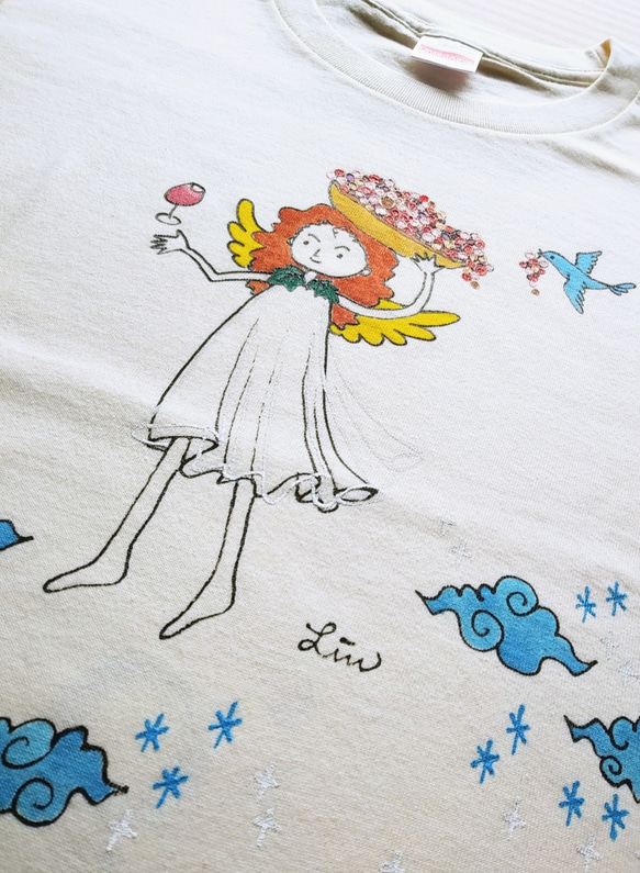 手描き染めTシャツ ワインの女神サマ（女性M） 2枚目の画像