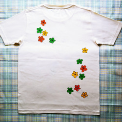 手描き染めTシャツ お花ふわふわ羊(男性M) 3枚目の画像