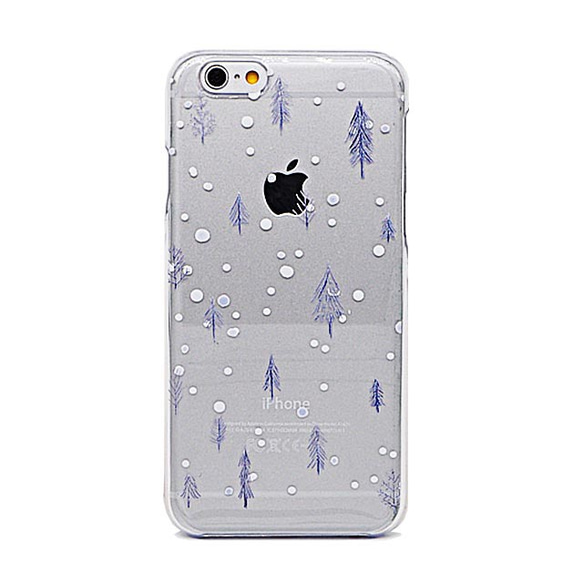 かわいい木立 スノー 雪景色のスマホケース　雪の森/透明ケース（側面印刷無し）iPhone各機種用はめ込み背面カバー型 1枚目の画像