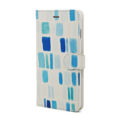 かわいい青や水色のタイル柄 手帳型スマホはめ込み式ケース・ベルト有り　tileブルー　送料無料 1枚目の画像