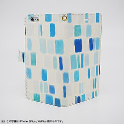 かわいい青や水色のタイル柄 手帳型スマホはめ込み式ケース・ベルト有り　tileブルー　送料無料 3枚目の画像