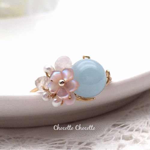 ピンクの天然石のワイヤーリング 穴無し宝石ルース】ルビー・リング｜ワイヤーラッピング ｜ラウンド