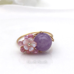 Cherry blossoms - アメジスト ピンクシェル 小さな天然石のワイヤーリング ピンクスピネル 指輪 桜 4枚目の画像