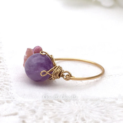 Cherry blossoms - アメジスト ピンクシェル 小さな天然石のワイヤーリング ピンクスピネル 指輪 桜 5枚目の画像