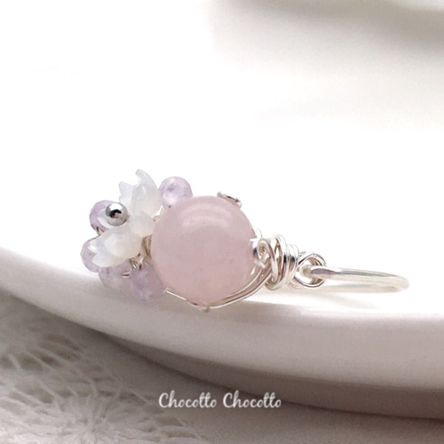 No.96◆ラベンダーアメジストドロップ♡ローズクォーツ♡ワイヤー薔薇 No.96◇ラベンダーアメジストドロップ♡ローズクォーツ