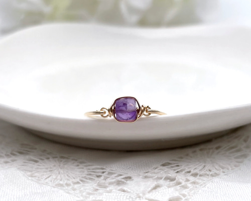 14kgf］Pastel cube - アメジストのワイヤーリング - 天然石 指輪 指輪