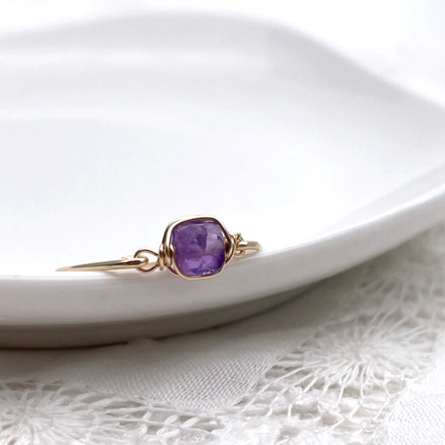 アメジストのワイヤーリング 14kgf］Pastel cube - アメジストのワイヤーリング - 天然石 指輪 指輪