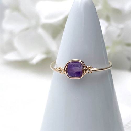 14kgf］Pastel cube - アメジストのワイヤーリング - 天然石 指輪 指輪