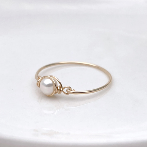 14kgf］一粒淡水パールのワイヤーリング 真珠 指輪 指輪・リング