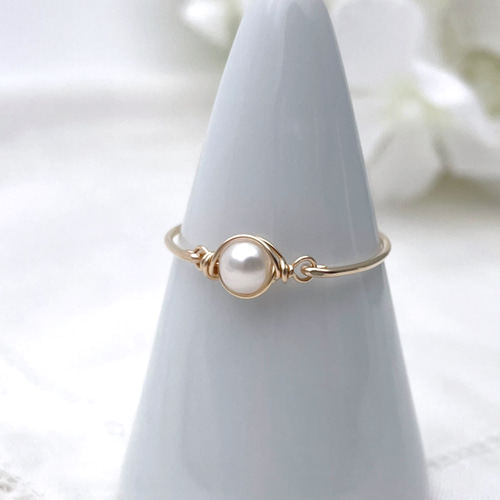 14kgf］一粒淡水パールのワイヤーリング 真珠 指輪 指輪・リング