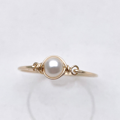 14kgf］一粒淡水パールのワイヤーリング 真珠 指輪 指輪・リング