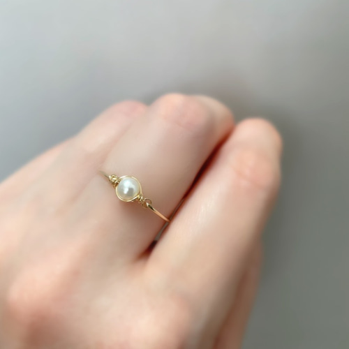 14kgf］一粒淡水パールのワイヤーリング 真珠 指輪 指輪・リング