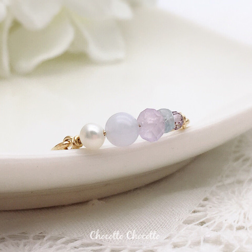 14kgf］フェミニンブルーのワイヤーリング ブルーレース 天然石