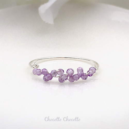 Tiny shine - ピンクアメジストのワイヤーリング 天然石 ビジュー