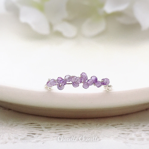 Tiny shine - ピンクアメジストのワイヤーリング 天然石 ビジュー