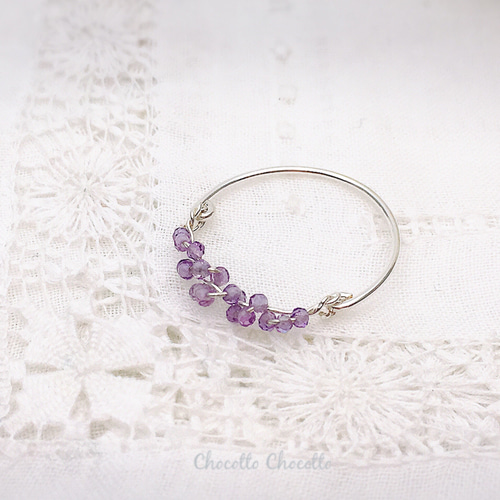 Tiny shine - ピンクアメジストのワイヤーリング 天然石 ビジュー