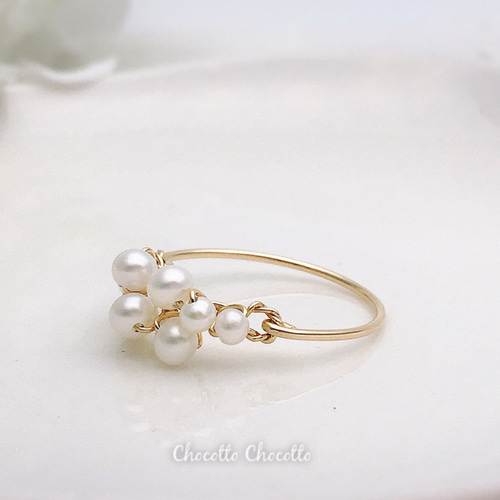 14kgf］Floral - つぶつぶ淡水パールのワイヤーリング 真珠 指輪 指輪