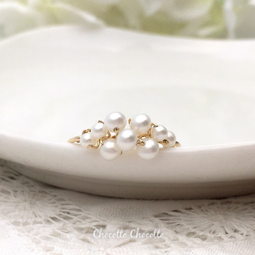 14kgf］Floral - つぶつぶ淡水パールのワイヤーリング 真珠 指輪 指輪