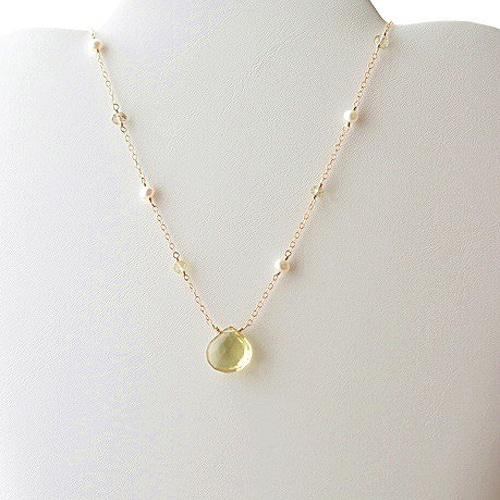 14kgf＊レモンクォーツ(大粒マロンカット)×淡水パールの