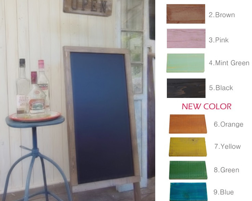 シャビーペイント木枠の片面立て掛け黒板脚付き （ブラックボード