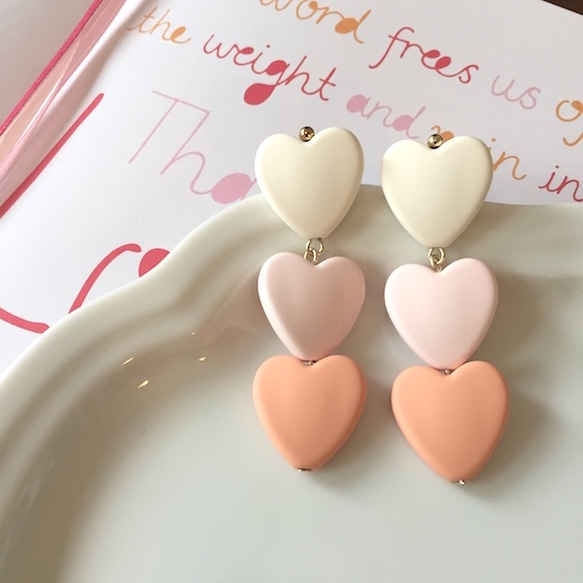 Triple♡♡♡Heart ピアス WH PK OR 1枚目の画像