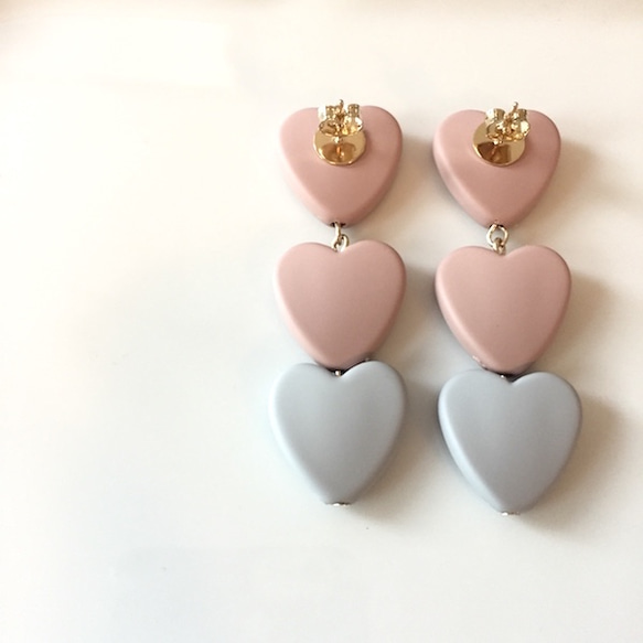 Triple♡♡♡Heart ピアス PK GY 2枚目の画像