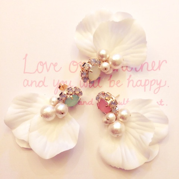 Bijou×Flowerコットンパールピアス　WH 3枚目の画像